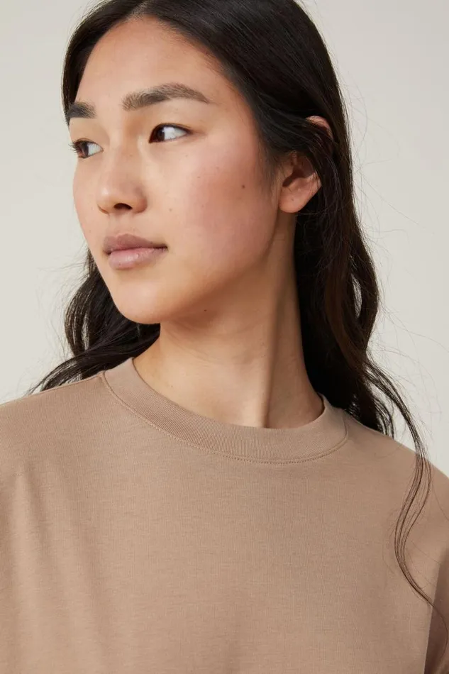 Cotton On Tops Brody Oversized Long Sleeve Top Light Mocha 8211 Women