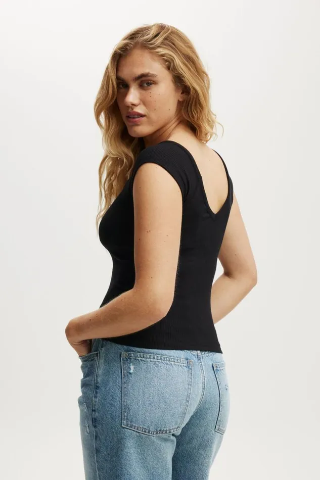 Cotton On Tops Brooklyn V Neck Short Sleeve Black 8211 Women