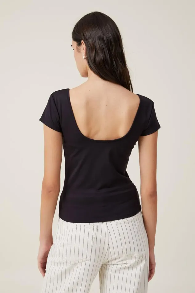 Cotton On Tops Emily Double Scoop Short Sleeve Black 8211 Women
