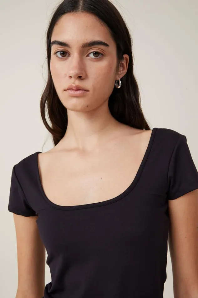 Cotton On Tops Emily Double Scoop Short Sleeve Black 8211 Women