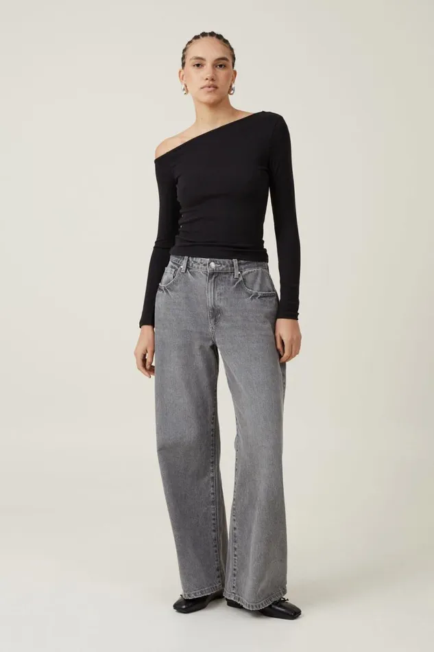 Cotton On Tops Essential Rib Asymmetric Long Sleeve Top Black 8211 Women