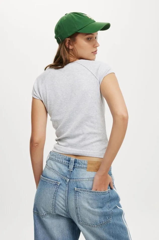 Cotton On Tops Essential Rib Raglan Cap Sleeve Top Grey Marle 8211 Women