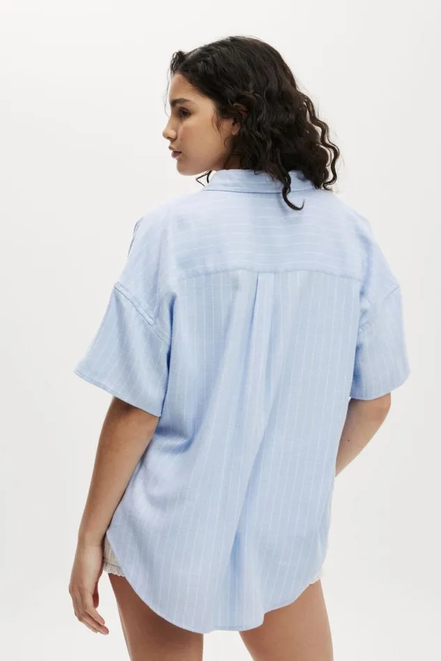 Cotton On Tops Flannel Boyfriend Short Sleeve Shirt Blue Pinstripe 8211 Women Cotton On Tops Flannel Boyfriend Short Sleeve Shirt Blue Pinstripe 8211 Women