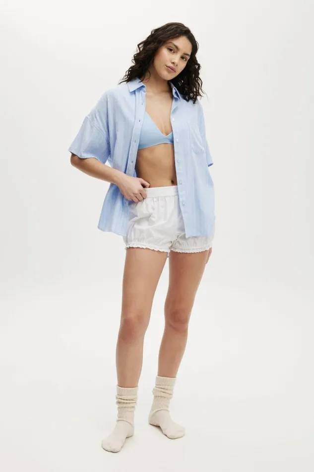 Cotton On Tops Flannel Boyfriend Short Sleeve Shirt Blue Pinstripe 8211 Women Cotton On Tops Flannel Boyfriend Short Sleeve Shirt Blue Pinstripe 8211 Women