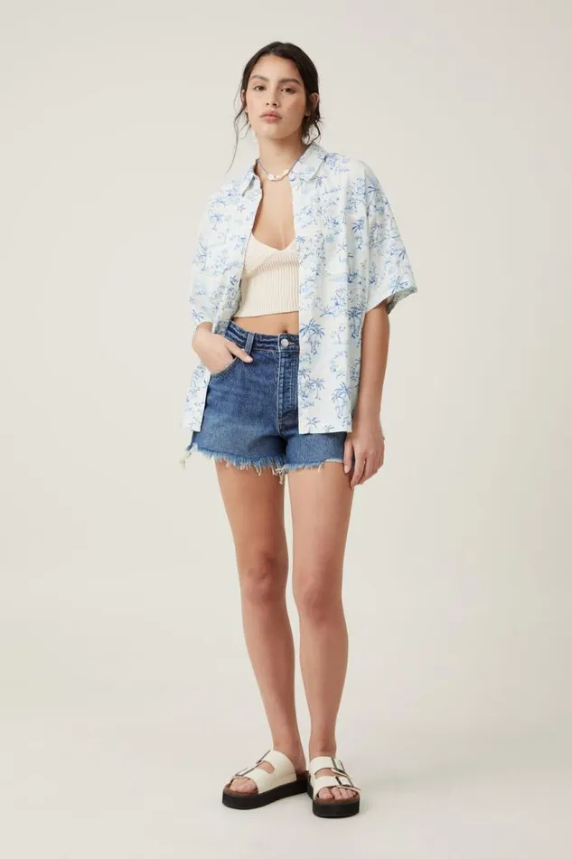 Cotton On Tops Haven Short Sleeve Shirt Tropical Toile Pacific Blue 8211 Women Cotton On Tops Haven Short Sleeve Shirt Tropical Toile Pacific Blue 8211 Women