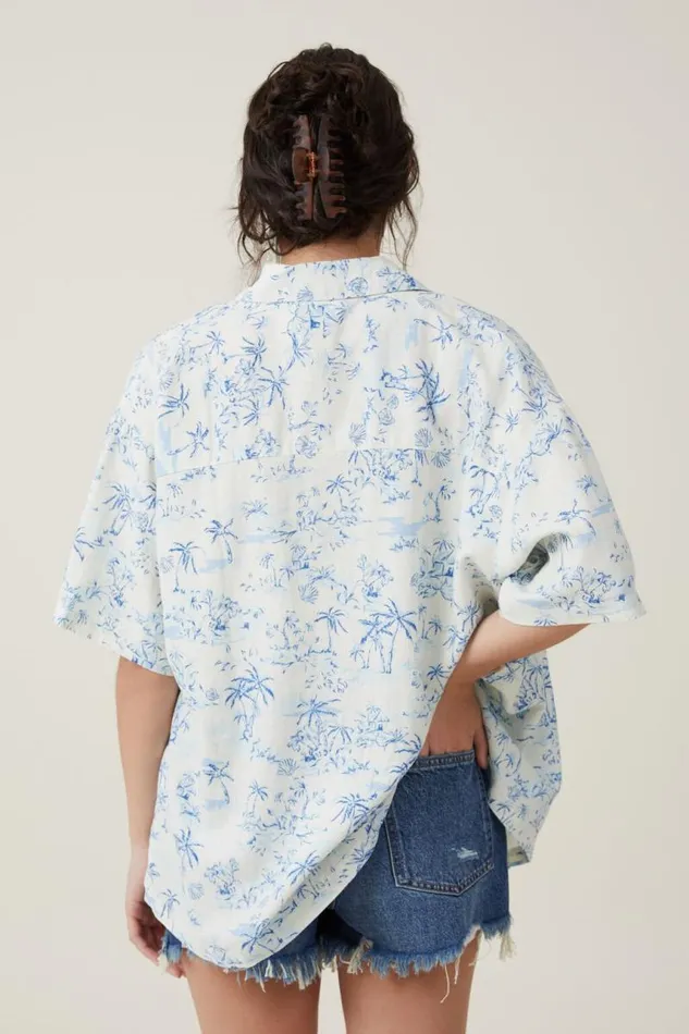 Cotton On Tops Haven Short Sleeve Shirt Tropical Toile Pacific Blue 8211 Women Cotton On Tops Haven Short Sleeve Shirt Tropical Toile Pacific Blue 8211 Women