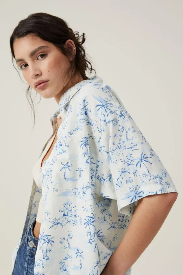 Cotton On Tops Haven Short Sleeve Shirt Tropical Toile Pacific Blue 8211 Women Cotton On Tops Haven Short Sleeve Shirt Tropical Toile Pacific Blue 8211 Women