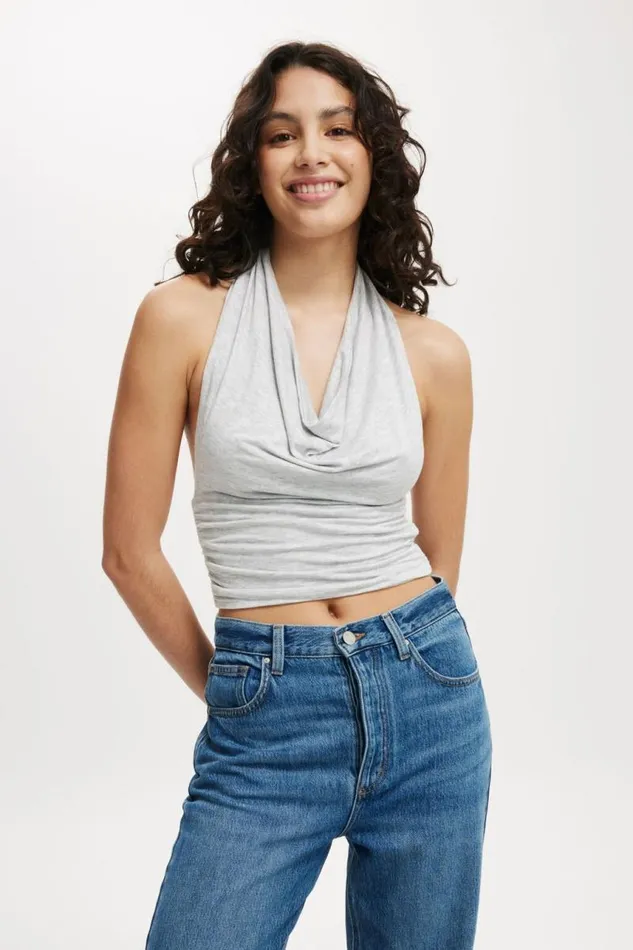 Cotton On Tops Lexa Cowl Neck Halter Top Grey Marle 8211 Women
