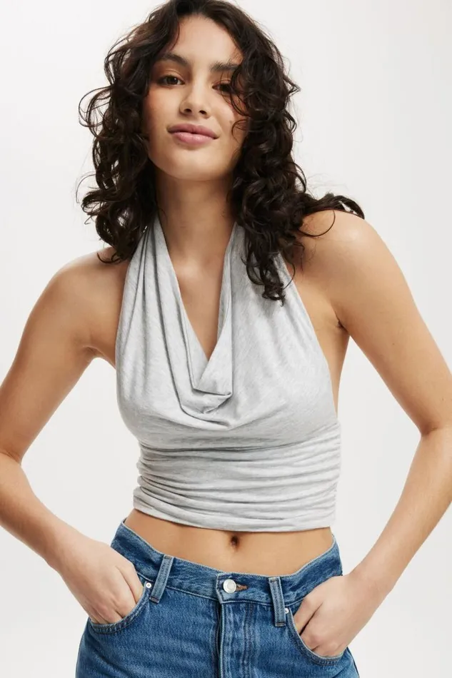 Cotton On Tops Lexa Cowl Neck Halter Top Grey Marle 8211 Women