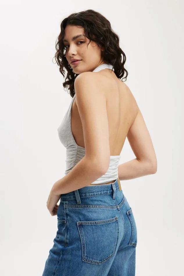 Cotton On Tops Lexa Cowl Neck Halter Top Grey Marle 8211 Women