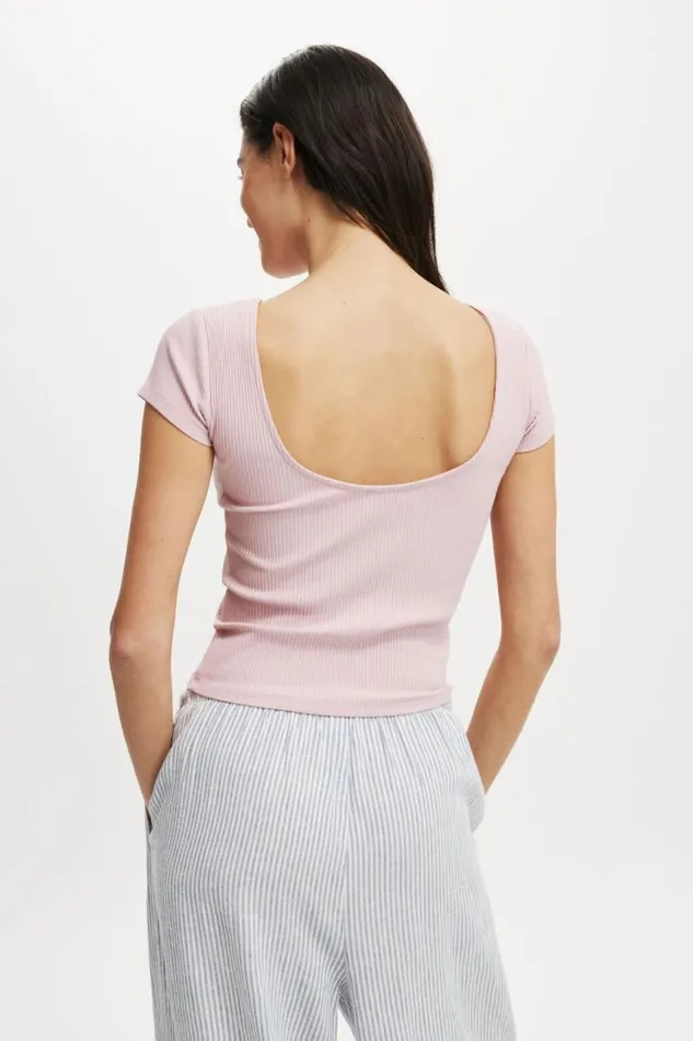 Cotton On Tops Mia Low Back Short Sleeve Top Dusk Pink 8211 Women