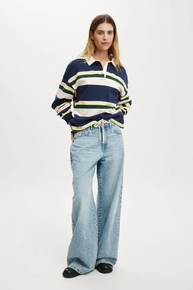 Cotton On Tops Oversized Long Sleeve Polo Multi Stripe 8211 Women