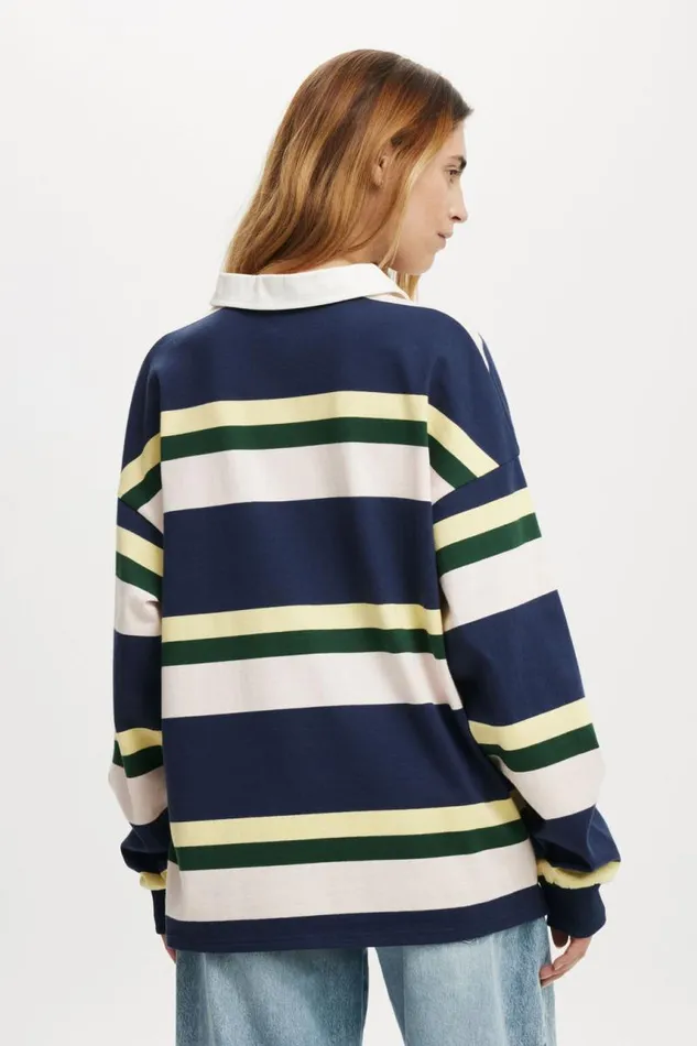 Cotton On Tops Oversized Long Sleeve Polo Multi Stripe 8211 Women