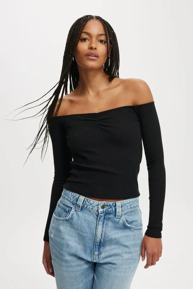 Cotton On Tops Rosa Off The Shoulder Long Sleeve Top Black 8211 Women