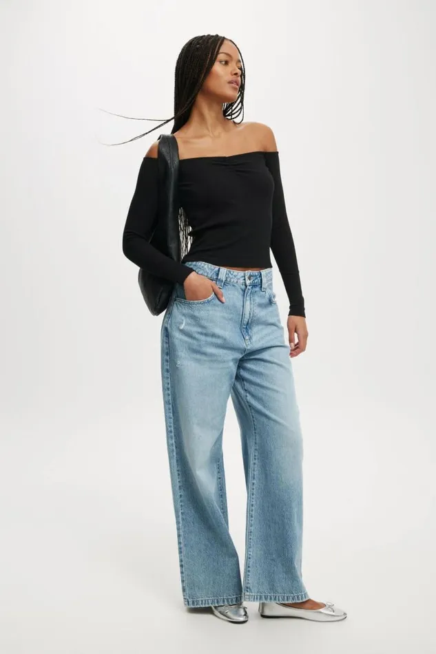 Cotton On Tops Rosa Off The Shoulder Long Sleeve Top Black 8211 Women