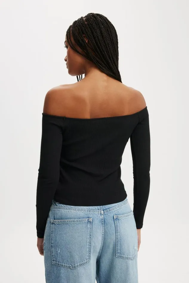 Cotton On Tops Rosa Off The Shoulder Long Sleeve Top Black 8211 Women