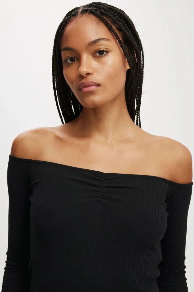 Cotton On Tops Rosa Off The Shoulder Long Sleeve Top Black 8211 Women