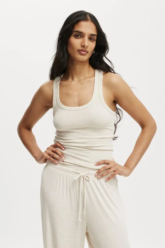 Cotton On Tops Sleep Recovery Racer Back Tank Top Cream Marle 8211 Women