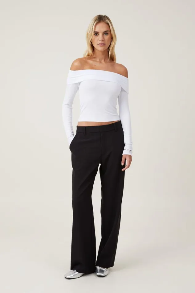 Cotton On Tops Staple Rib Off Shoulder Long Sleeve Top White 8211 Women