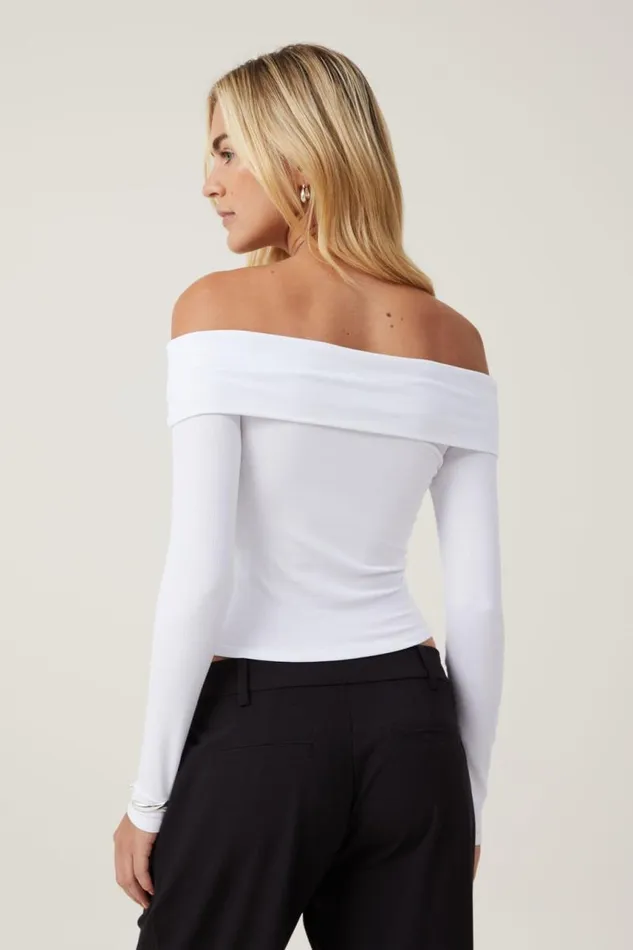Cotton On Tops Staple Rib Off Shoulder Long Sleeve Top White 8211 Women