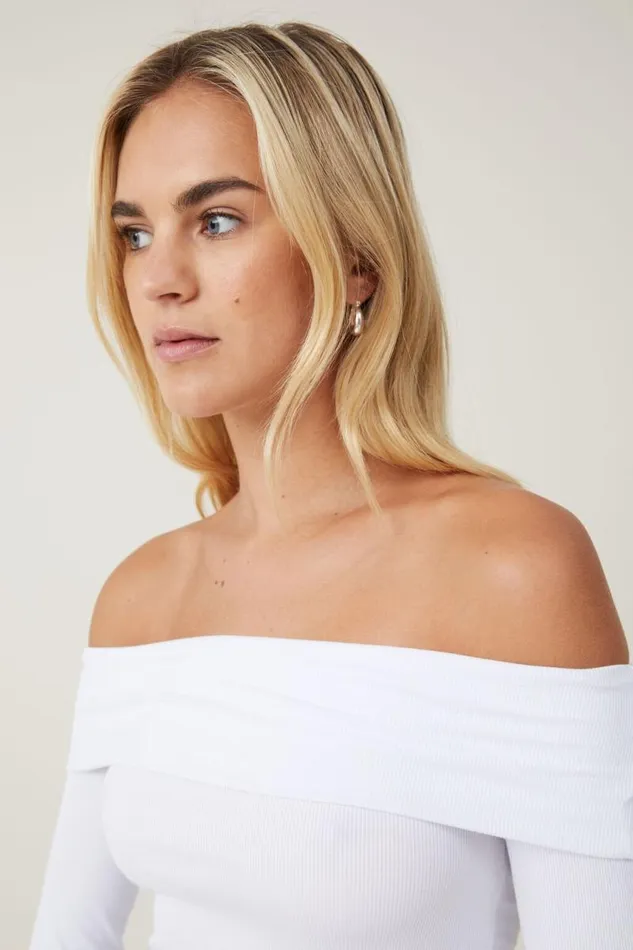 Cotton On Tops Staple Rib Off Shoulder Long Sleeve Top White 8211 Women