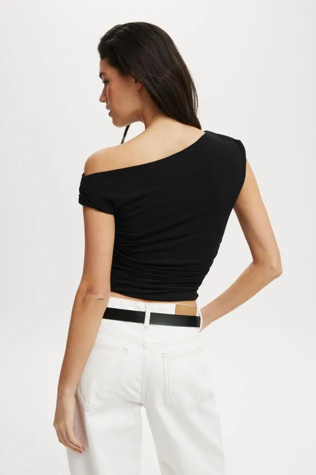 Cotton On Tops Staple Rib Rouched Short Sleeve Top Black 8211 Women