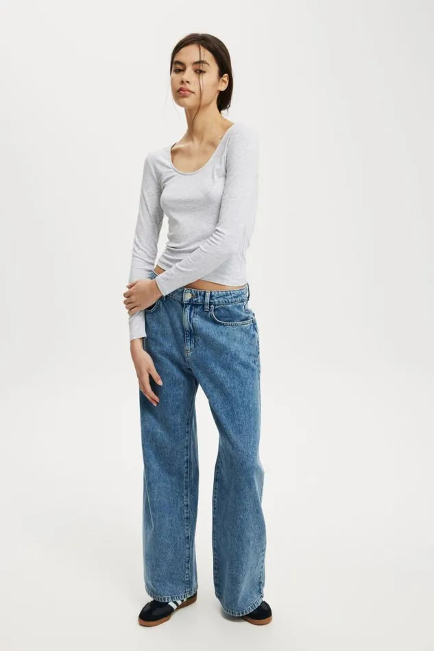 Cotton On Tops Sunday Scoop Long Sleeve Grey Marle 8211 Women