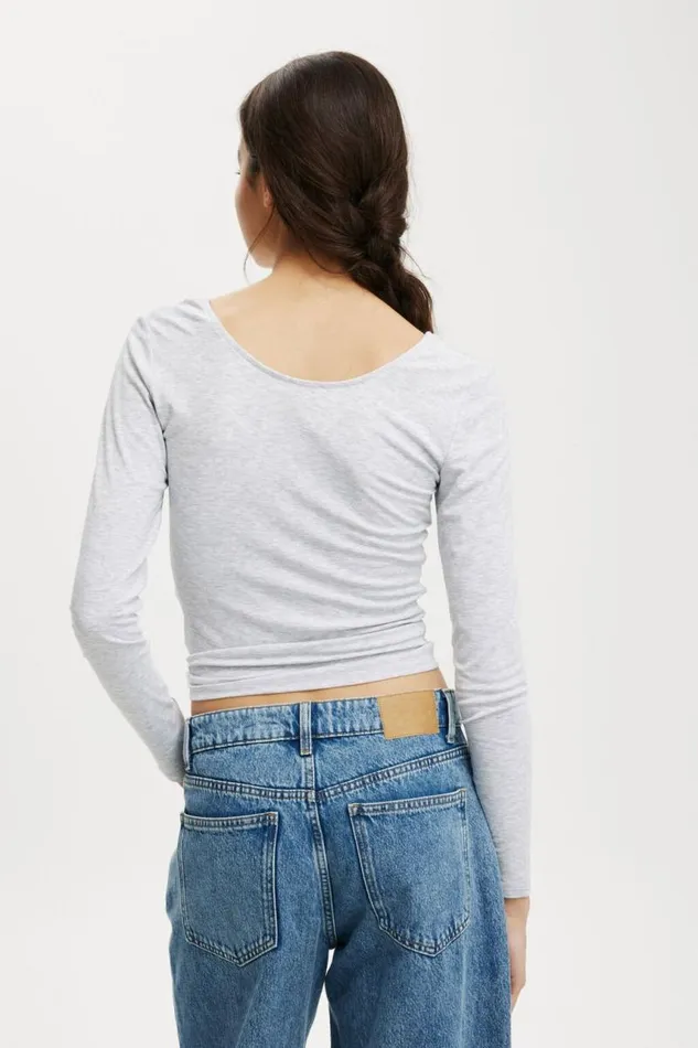 Cotton On Tops Sunday Scoop Long Sleeve Grey Marle 8211 Women