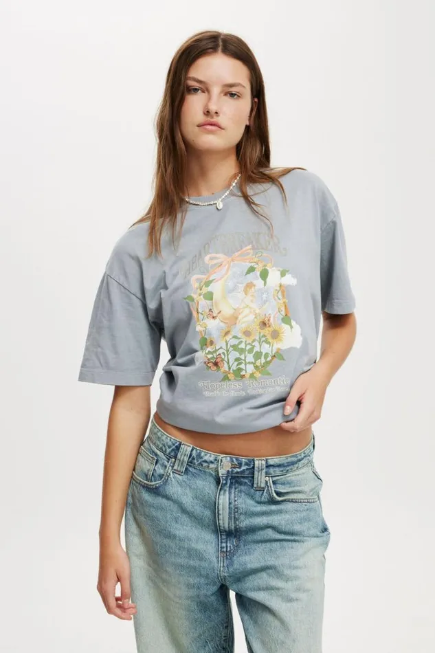 Cotton On Tops The Boxy Graphic Tee Heartbreaker Grey Star 8211 Women