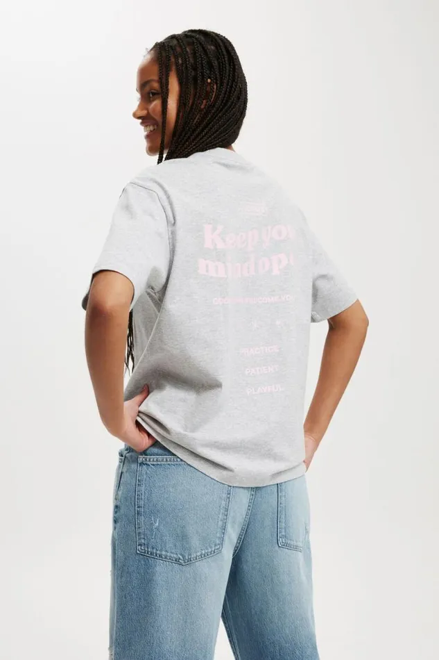 Cotton On Tops The Boxy Graphic Tee Keep Your Mind Open Winter Grey Marle 8211 Women