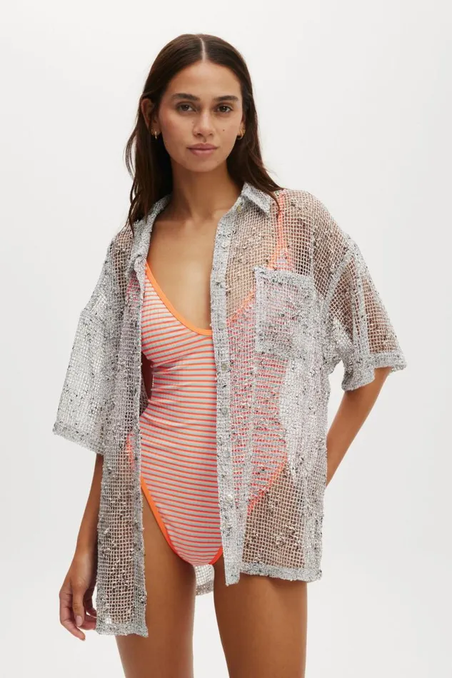 Cotton On Tops The Essential Short Sleeve Beach Shirt Whiteopen Mesh 8211 Women