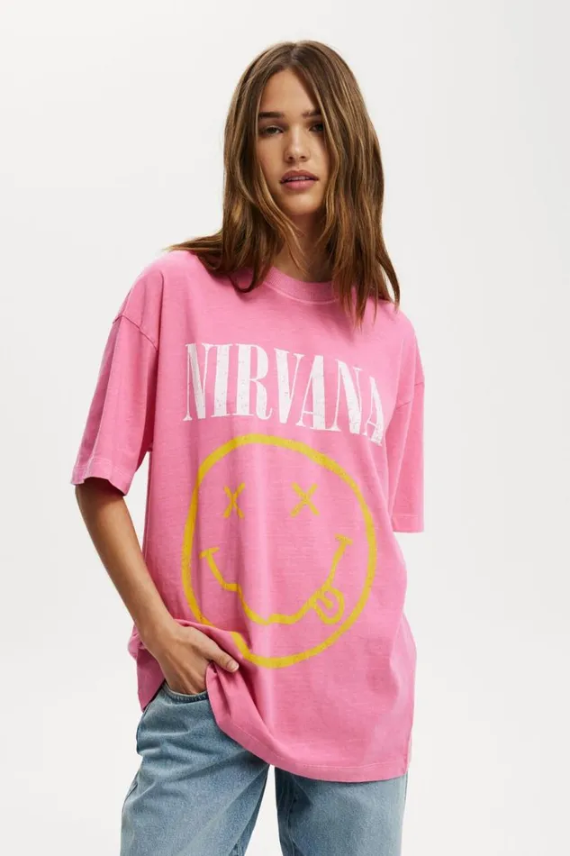 Cotton On Tops The Lcn Music Boxy Graphic Tee Lcn Mt Nirvana Smileycarmine Rose 8211 Women