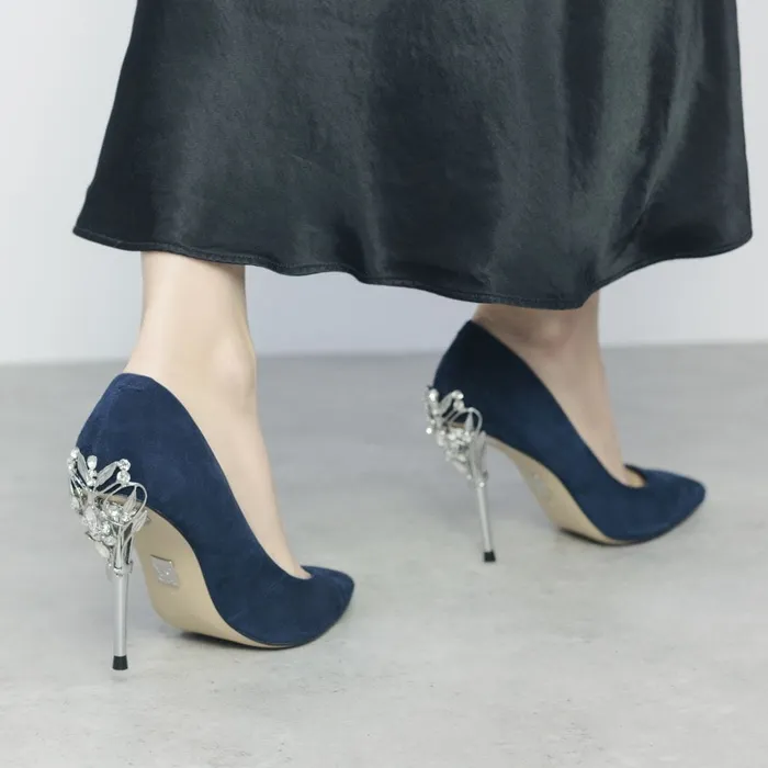 Court Shoes Women Moda In Pelle Illari Navy Suede