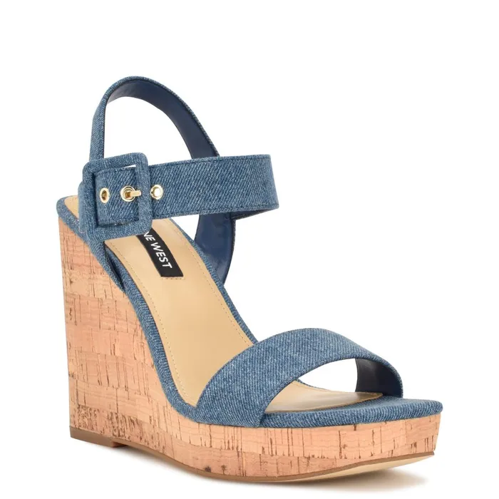 Courts Wedge Sandals Blue Denim Women Nine West Wedges Courts Wedge Sandals Blue Denim Women Nine West Wedges