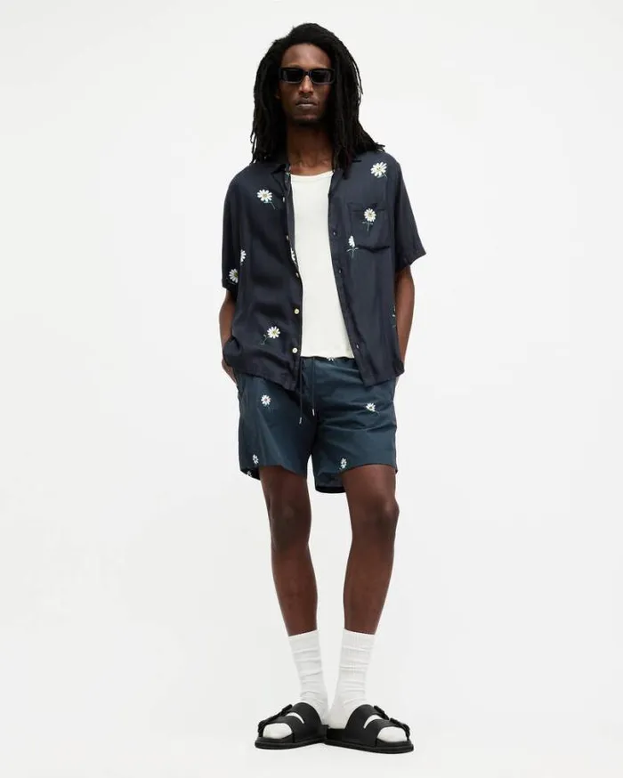 Daisical Elasticated Waist Floral Swimshorts Jet Black Men AllSaints Pants