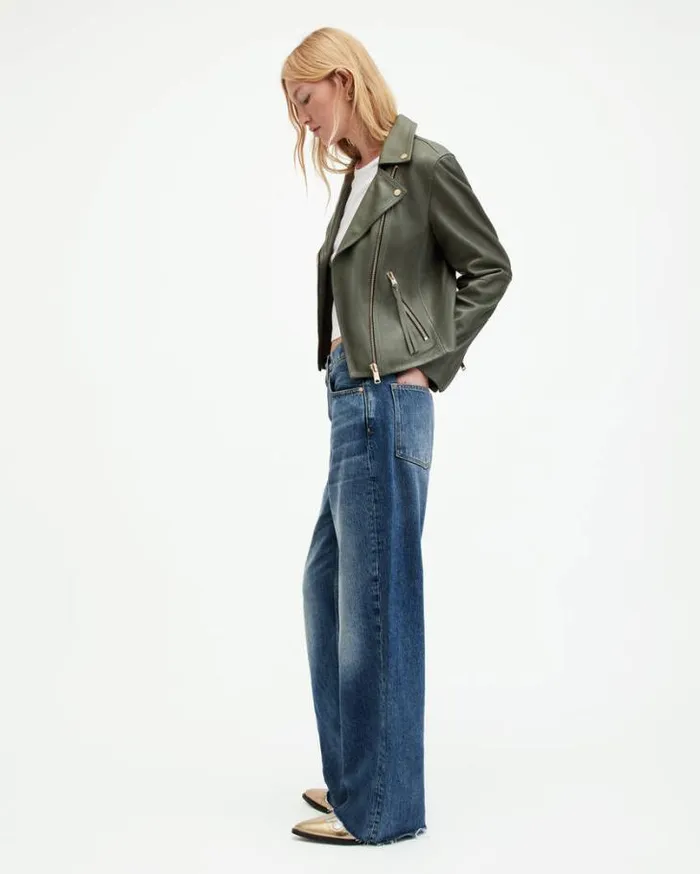 Dalby Slim Fit Leather Biker Jacket Deep Sage Green Women AllSaints Jackets and Coats Dalby Slim Fit Leather Biker Jacket Deep Sage Green Women AllSaints Jackets and Coats