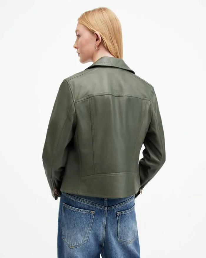 Dalby Slim Fit Leather Biker Jacket Deep Sage Green Women AllSaints Jackets and Coats Dalby Slim Fit Leather Biker Jacket Deep Sage Green Women AllSaints Jackets and Coats