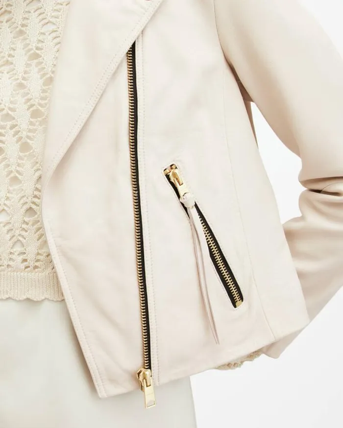 Dalby Slim Fit Leather Biker Jacket Ivory White Women AllSaints Leather Jackets Dalby Slim Fit Leather Biker Jacket Ivory White Women AllSaints Leather Jackets