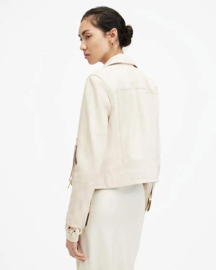 Dalby Slim Fit Leather Biker Jacket Ivory White Women AllSaints Leather Jackets Dalby Slim Fit Leather Biker Jacket Ivory White Women AllSaints Leather Jackets