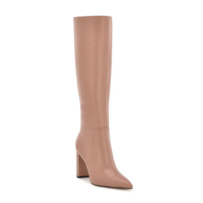 Danee Dress Boots Peach Tan Leather Women Nine West Boots and Booties Danee Dress Boots Peach Tan Leather Women Nine West Boots and Booties