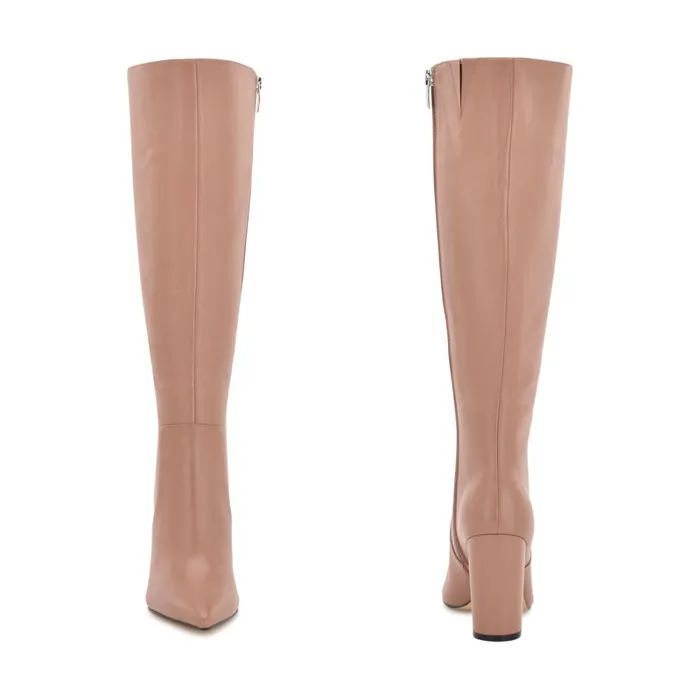 Danee Dress Boots Peach Tan Leather Women Nine West Boots and Booties Danee Dress Boots Peach Tan Leather Women Nine West Boots and Booties
