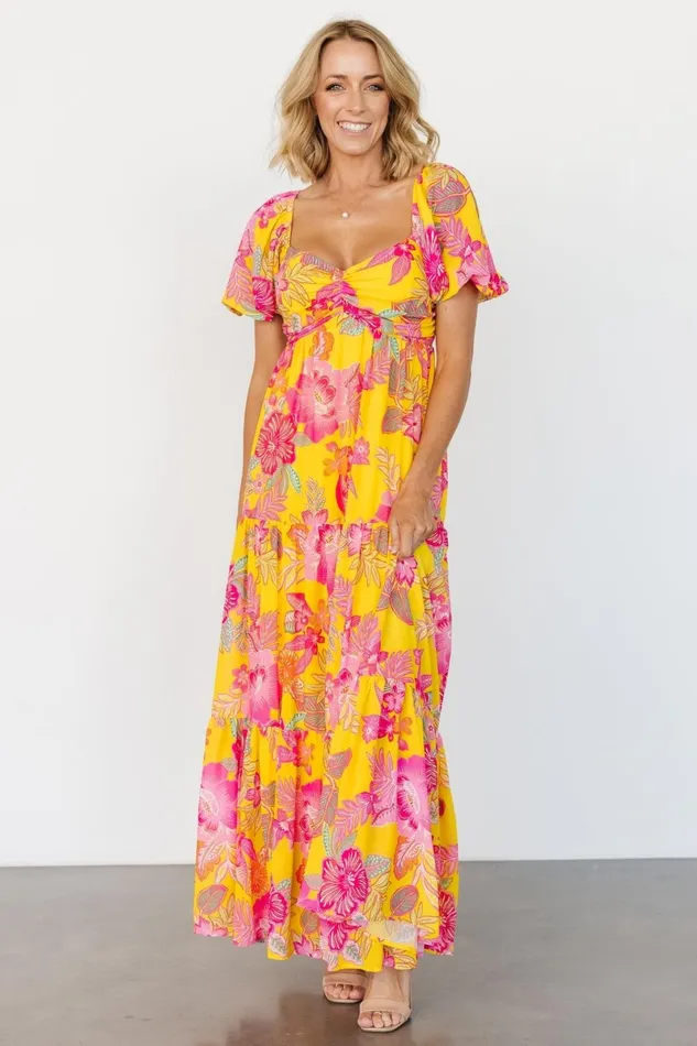 Darla Maxi Dress Yellow Pink Floral Women Baltic Born Bump Friendly