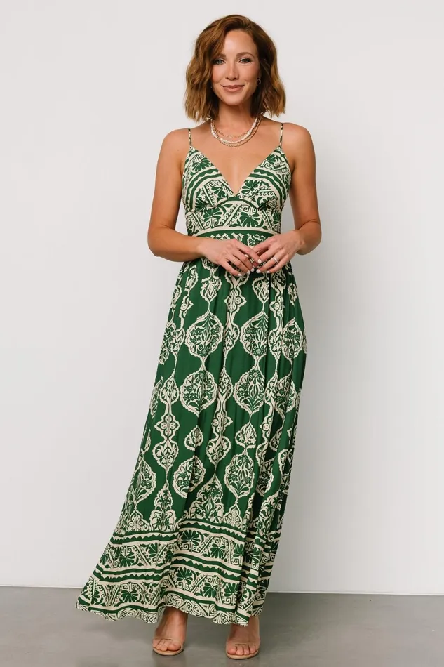 Davinah V Neck Maxi Dress Green Print Women Baltic Born Maxi Dresses