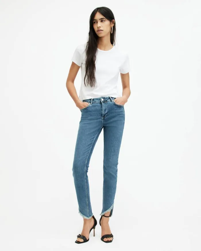 Dax High Rise Asymmetric Hem Denim Jeans Hunter Blue Women AllSaints Jeans