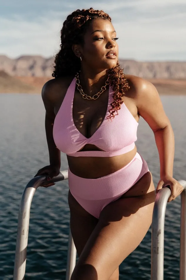 Del Mar Ribbed Bikini Top Pink Women Baltic Born Bikini