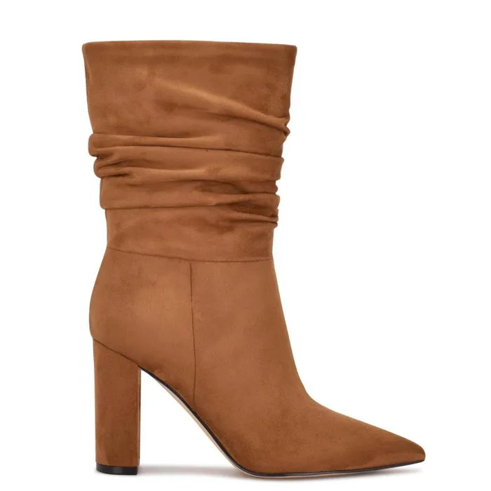 Denner Dress Boots Cognac Suede Women Nine West Boots and Booties