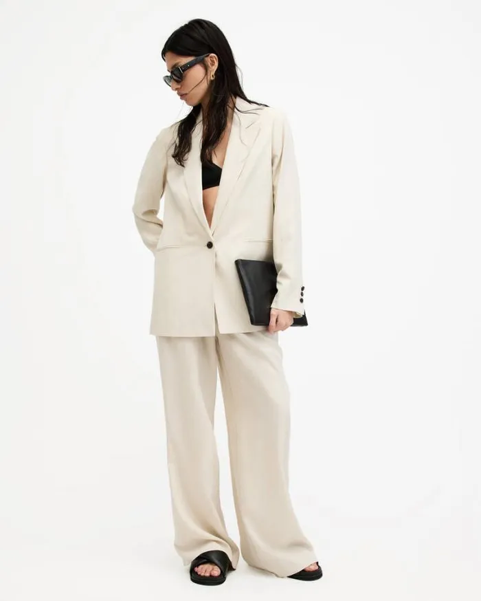 Deri Lyn Linen Blend Blazer Cream White Women AllSaints Jackets and Coats