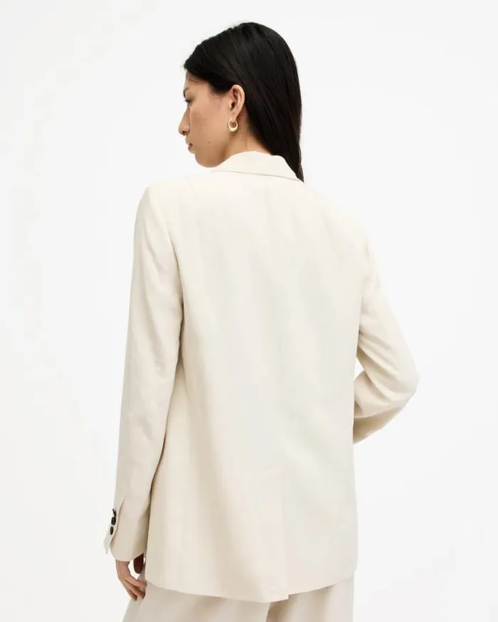 Deri Lyn Linen Blend Blazer Cream White Women AllSaints Jackets and Coats