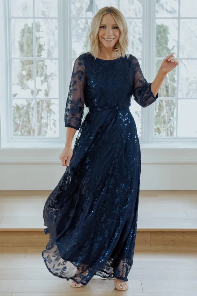 Destiny Sequin Maxi Dress Navy Women Baltic Born Embellished Sequin