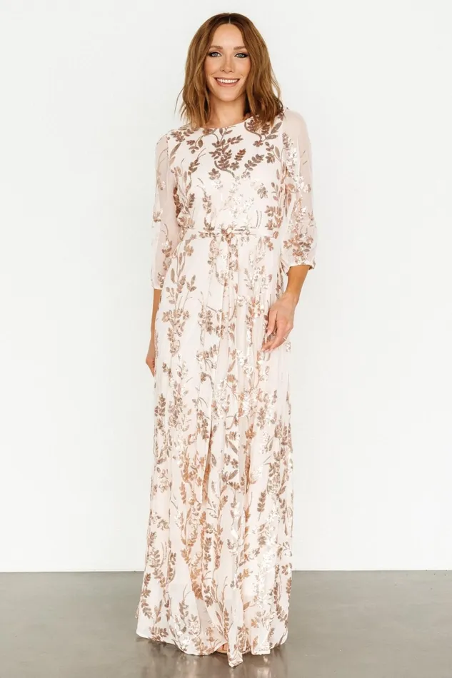 Destiny Sequin Maxi Dress Rose Gold Women Baltic Born Embellished Sequin